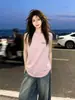Camiseta Chaleco de Algodón Puro con Diseño de Letras Versátil Estilo Coreano de Verano para Mujer Nuevo Casual Pareja Top sin Mangas Rosa