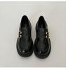Sapatos de couro estilo britânico retrô preto salto grosso fundo grosso feminino 2025 nova primavera e outono slip-on sapatos franceses lefu