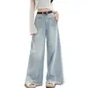 Jeans de Pierna Ancha con Borde Deshilachado para Mujer, Tendencia Otoño Temprano 2024, Nuevo Diseño de Cintura Alta Holgado, Pantalones Caídos