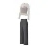 Conjunto de Yoga con Malla para Mujer, Auténtico Conjunto de Dos Piezas, Cubretop de Manga Larga, Cintura Alta, Pantalones Amplios Fluidos, Conjunto de Dos Piezas para Ejercicio de Pilates