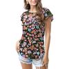 Tops Europeus e Americanos Novos para Mulheres Amazon Ebay Estação Independente Popular Gola Redonda Estampada Manga Curta Folha de Lótus