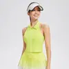 Top de Lapela Yoga Transfronteiriço para Mulheres com Bojos, Colete Polo sem Mangas, Zíper nas Costas Bonito, Roupa Fitness Estilosa, Yoga Esportivo