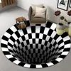 Alfombra redonda de espiral en blanco y negro transfronteriza, alfombrilla con trampa visual geométrica tridimensional 3D para sala de estar, dormitorio, mesa de café