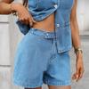 Traje de Shorts de Mezclilla Casuales de Verano para Mujer de Comercio Exterior Transfronterizo Europeo y Americano Amazon Aliexpress Lavado Nuevo sin Mangas