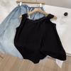 Regata de Renda com Costura Branca e Decote em V com Camisola Feminina Verão Emagrecimento Versátil Sem Mangas Camiseta Básica Roupa Exterior Top
