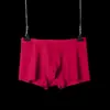 Cueca Boxer Masculina Ultra Fina de Seda Gelada com Toque Sedoso Nude, Cintura Estreita Sem Costura, Cintura Média, Tamanho Grande, Cor Sólida