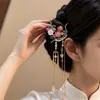 Novo grampo de cabelo com borla em forma de gota d'água e lótus em cloisonné chinês para mulheres, grampo lateral de estilo antigo, para combinar com qipao e Hanfu, acessórios de cabelo