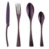 Juego de Cubiertos de Acero Inoxidable Colorido con Recubrimiento de Titanio Kaya Cuchillo para Bistec, Tenedor, Cuchara, Cucharilla de Té Juego de Cubiertos de 4 Piezas con Juego de Grabado