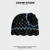 Estilo Boho de Alta Qualidade Brilhante Seda Vazado Feito à Mão Flor Tridimensional Chapéu de Tricô Moda Feminina Chapéu Turbante Chapéu para o Frio