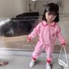Traje deportivo de estilo coreano para niñas, conjunto de dos piezas con pantalón y parte superior con solapa de dibujos animados de estilo occidental para primavera y otoño.