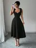 Vestido de Suspensório Cor Sólida Verão 2026 Europeu e Americano Amazon Transfronteiriço, Cintura Marcada, Emagrecedor, Elegante, Comprimento Médio