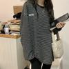 Suéter de mujer estilo coreano cuello redondo holgado a rayas top de mujer comercio exterior nueva camiseta suelta de manga larga casual camisa base de moda