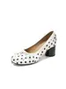 Zapatos de Mujer con Lunares Negros, Punta Dividida y Tacón Grueso, En Stock, Estilo Nuevo con Lazo, Boca Baja, Satén Vintage, Elegantes Zapatos de Piel para Mujer