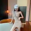 Chica Picante Sexy Vestido de Tirantes Escotado para Mujer Corto 150 Verano Cintura Ceñida Moldeador Body-fit Falda de Cadera