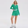 Conjunto Esportivo Camisa Caijue Henry para Mulheres, Manga Longa, Slim Fit, Roupa de Yoga, Saia Esportiva Plissada, Conjunto de Roupa para Tênis para Mulheres
