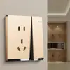 Panel de Interruptores para Hogar/Hotel Tipo 86 Color Dorado Champagne con Panel Grande y Enchufe de Corriente, Montaje en Pared Control Individual/Doble, Un Interruptor Cinco Enchufes