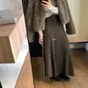 Saia maxi de malha plissada, cintura alta, modeladora, para mulheres, novo estilo coreano outono/inverno 2026, saia evasê solta e versátil