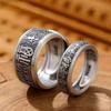 Anillo de Bendición Retro de Plata Lisa, Anillo Abierto Individual Ancho para Hombre Personalizado, Anillo Vivo Moderno y Dominante
