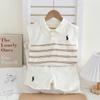 Ropa para Niños 2025 Niños Camisa Polo Rayada Bordada con Logo en Solapa Traje para Niños Conjunto de Dos Piezas de Verano Dropshipping
