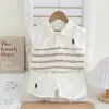 Ropa Infantil 2025 Niños y Niñas Conjunto de Camisa Polo a Rayas Bloques de Color Estilo Verano Atractivo Mangas Cortas Conjunto de Dos Piezas Venta al por Mayor