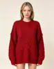 Suéter feminino de malha com gola redonda, cor sólida, trançado, estilo europeu e americano, solto, simples, top feminino