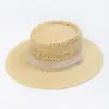 Chapéu de Palha Retrô Estilo Old Money com Topo Reto para Mulheres Chapéu de Proteção Solar para Verão na Praia Férias à Beira-Mar Chapéu de Sol de Palha Estilo Britânico