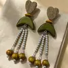 Estilo Vintage Retro Francés Hong Kong Monet Medieval Clip para Oreja Pendientes de Perla Pendientes Verdes Joyería Femenina para Orejas