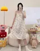 Verão Novo Algodão Nuvem Estilo Princesa Novo Estilo Chinês Flor Alça Fina Vestido de Comprimento Médio Roupa de Casa Camisola para Usar Fora
