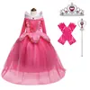Amazon nuevo vestido de princesa Aurora para niñas, vestido de Halloween, manga larga, malla, vestido esponjoso
