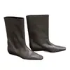 Versão em Pele de Cordeiro Coreana Nicho Bico Quadrado Salto Plataforma Cano Reto Botas de Cano Médio Femininas 2026 Novas Botas Emagrecedoras Chelsea Boots