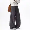Pantalones deportivos gruesos bordados en blanco y gris para hombre, pantalones tie-dye estilo callejero americano para otoño e invierno, pantalones acampanados casuales de corte inclinado