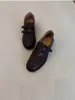 Mocasines de suela gruesa con velcro para mujer, Zapatos de tacón grueso para commuting, Zapatos de una sola pieza sin cordones, Estilo británico, Zapatos pequeños de cuero para mujer