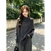 Suéter de punto de otoño e invierno para mujer talla grande, con un diseño de manga murciélago suelta y asimétrica, jersey versátil de manga larga