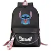 Comercio exterior nueva mochila de dibujos animados Stitch USB Estudiante joven mochila escolar para hombres y mujeres mochila casual de viaje