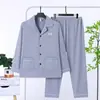 Pijama de Hombre Estilo Sencillo Primavera y Otoño Algodón Nube Delgado Cardigan Manga Larga Pantalón Largo Holgado Casual Conjunto para Estar en Casa