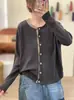 Outono 2026 Novo Fio de Algodão Vintage Solto Color Block Gola Redonda Simples Versátil Casual Jaqueta Suéter de Tricô para Mulheres