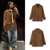 Aliexpress Popular Exportação Transfronteiriça Estilo Europeu e Americano Feminino Marrom Retro Chique Jaqueta Curta de Camurça Feminina Outono 2025