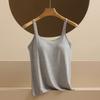 Camisola Modal Feminina Fina Linda Costas com Almofada no Peito Uma Peça Longa Branca Exterior Desgaste Base Top