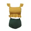 2025 Nuevo Traje de Baño Dividido Estilo Coreano Amarillo Jengibre que Cubre el Vientre Bikini de Cintura Alta Sexy de Cintura Alta Traje de Baño Estilo Juvenil