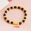 Pulseira Pixiu Mini Dourado Jateado 6N com Contas de Buda Imitação de Granada para Mulheres, Pulseira de Cobre Dourado Imitação de Obsidiana Atacado