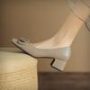 Piel de Vaca Texturizada Simple Básica Versátil Otoño 2023 Nuevo Tacón Medio Grueso para Viajes Diarios Punta Redonda Completamente de Piel Boca Baja Zapatos de Una Sola Capa para Mujer