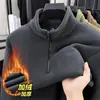 Moletom de fleece dupla face para homens, novo modelo de inverno 2026, zíper parcial com gola alta, espessado e quente, blusa básica casual para homens