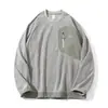 Ropa Vintage 25 Otoño Nuevo Estilo Japonés Exterior Bloque de Color Diseño de Bolsillo Texturizado Holgado Cuello Redondo Sudadera Pulóver