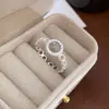 Anillo de Plata de Ley S925 con Piedra Lunar Natural para Mujer, Anillo con Borde de Encaje y Perlas, Joyería de Mano Versátil de Gama Alta, Elegante y de Nicho