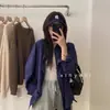 Camisa de Cuadros Azul Oscuro Retro Coreana para Mujer Primavera y Verano Suelta Casual Chaqueta Versátil Estilo Hong Kong Diseño Perezoso Camisa