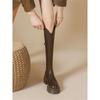 Botas Nuevas de Suela Gruesa con Boca en V para Mujer Otoño e Invierno 2025 Marrón Tacón Grueso Estilo Británico Botas de Caballero Hasta la Rodilla
