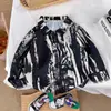Nueva camisa casual de seda de hielo de manga larga estampada para niños y niñas, transpirable, con cuello de solapa de dibujos animados, fresca y guapa, para primavera y otoño