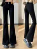 Calça Boca de Sino Preta para Mulheres, Novo Estilo Popular Outono e Inverno 2026, Forrada com Fleece, Cintura Alta, Emagrecedora, Para Baixinhas, Jeans Levemente Boca de Sino