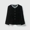 Cárdigan de Lujo Resistente de Terciopelo y Seda con Cuello Redondo, Panel de Encaje de Organza, Manga Larga, Chaqueta de Seda de Morera para Mujer