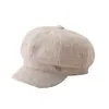 Sombrero de moda coreano para mujer de otoño e invierno, circunferencia de cabeza grande, adelgazante de cara, gorra de pico de pato, boina retro británica de rayas finas